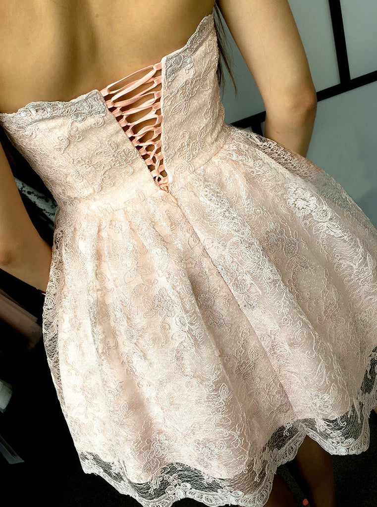 Chic Sweetheart Nude Short Lace A-Line Homecoming Dress OM115 Chic Sweetheart Nude Short Lace A-Line Homecoming Dress OM115