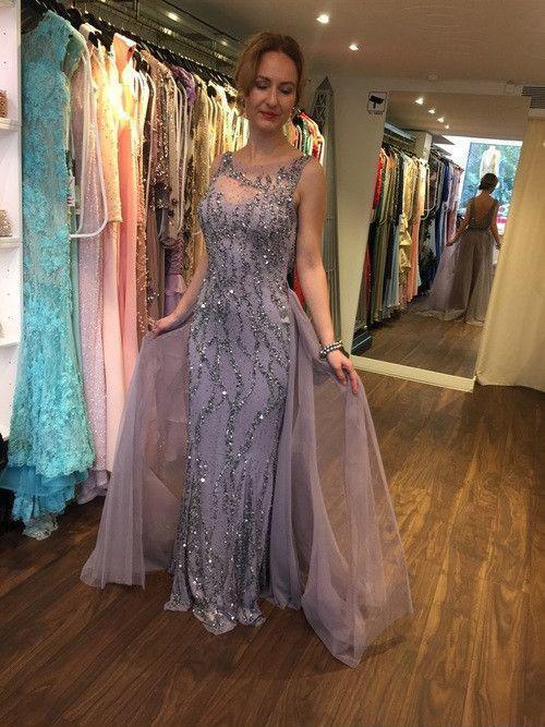 Elegant Sheath/Column Beading Long Prom Dress Evening Dress
