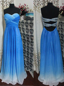 Sweetheart Blue Ombre Long Prom Dress, Cut Out Beading Back Bridesmaid Dress,OP123