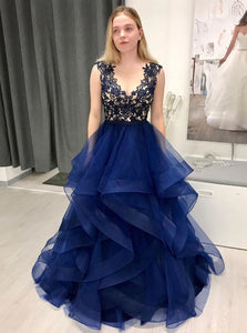 Prom Dresses Long Sheer Neck Ruffles Appliques Illusion Sweet 16 Quinceanera Dress PO395