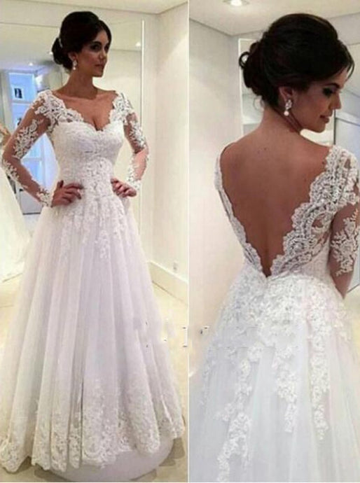 Cheap Bridal Gowns With Long Sleeves, A-line Wedding Dress with Lace Applique OW670