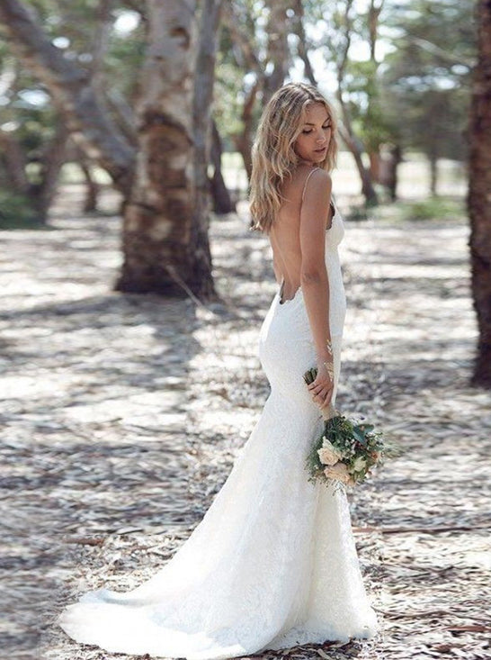 Backless Lace Wedding Dresses V Neck Spaghetti Mermaid Wedding Dress O Backless Lace Wedding Dresses V Neck Spaghetti Mermaid Wedding Dress O