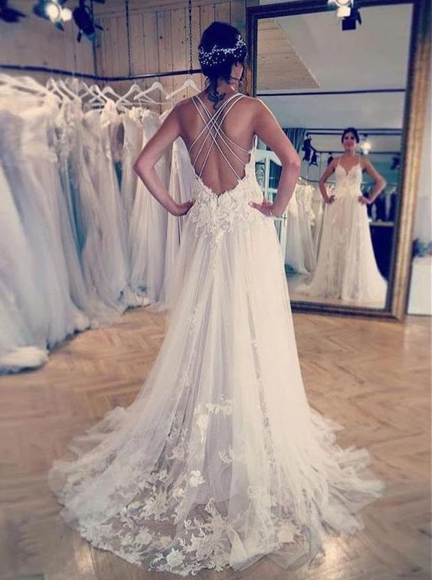 Strap lace clearance wedding dress