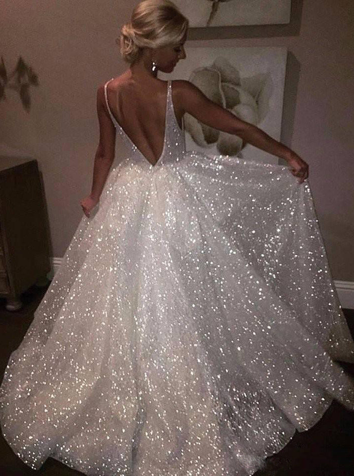 Buy Sparkly Wedding Dresses Sequins V Neck Backless Bridal Gown OW470 Buy Sparkly Wedding Dresses Sequins V Neck Backless Bridal Gown OW470