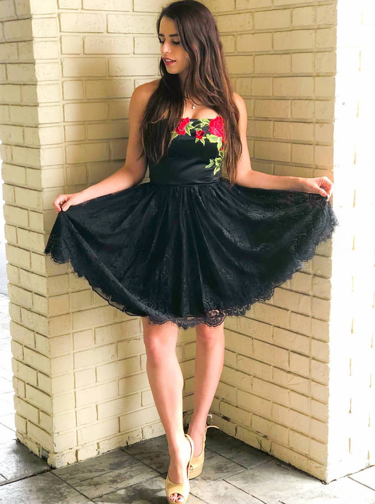 Long Sleeve Black Homecoming Dresses Off Shoulder Short Prom Dress OM484 Long Sleeve Black Homecoming Dresses Off Shoulder Short Prom Dress OM484