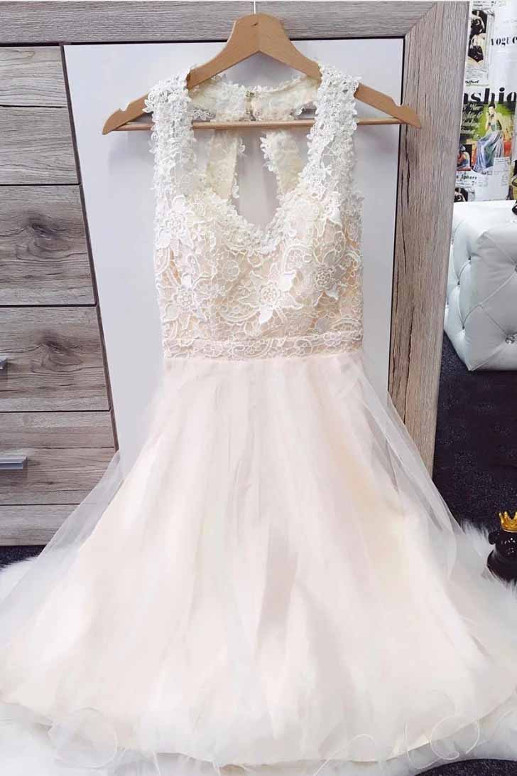Straps Lace Bodice Short Mini Prom Dress Tulle Homecoming Dress OM387
