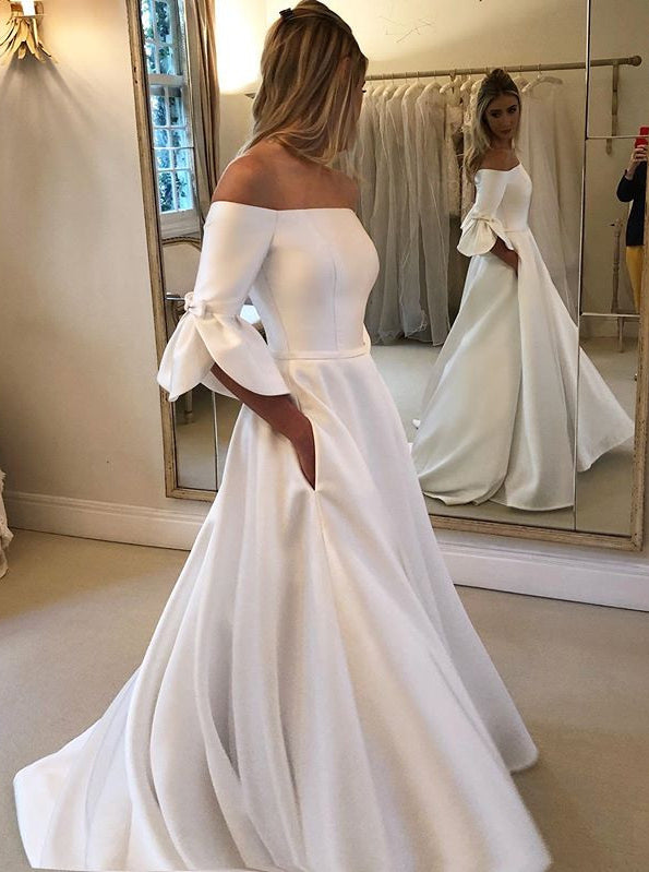 Princess Off Shoulder Flare Sleeves Vintage Wedding Dresses OW661