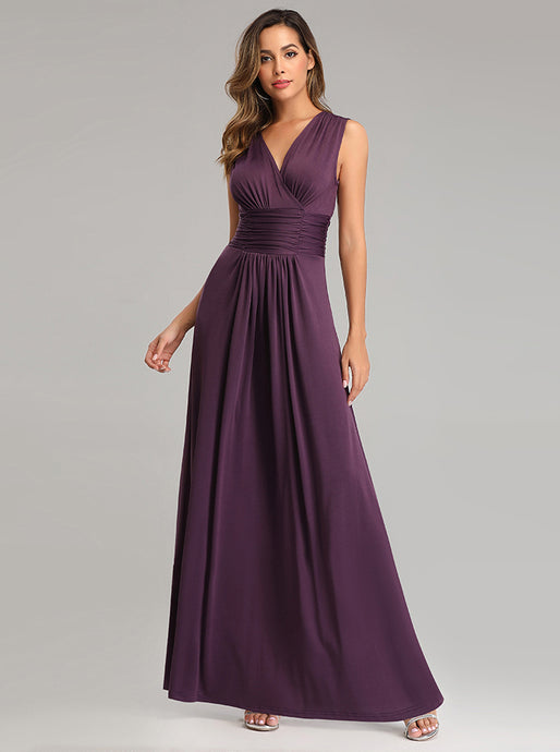 Simple Grape Long Prom Dresses V-neck Evening Dress E90803