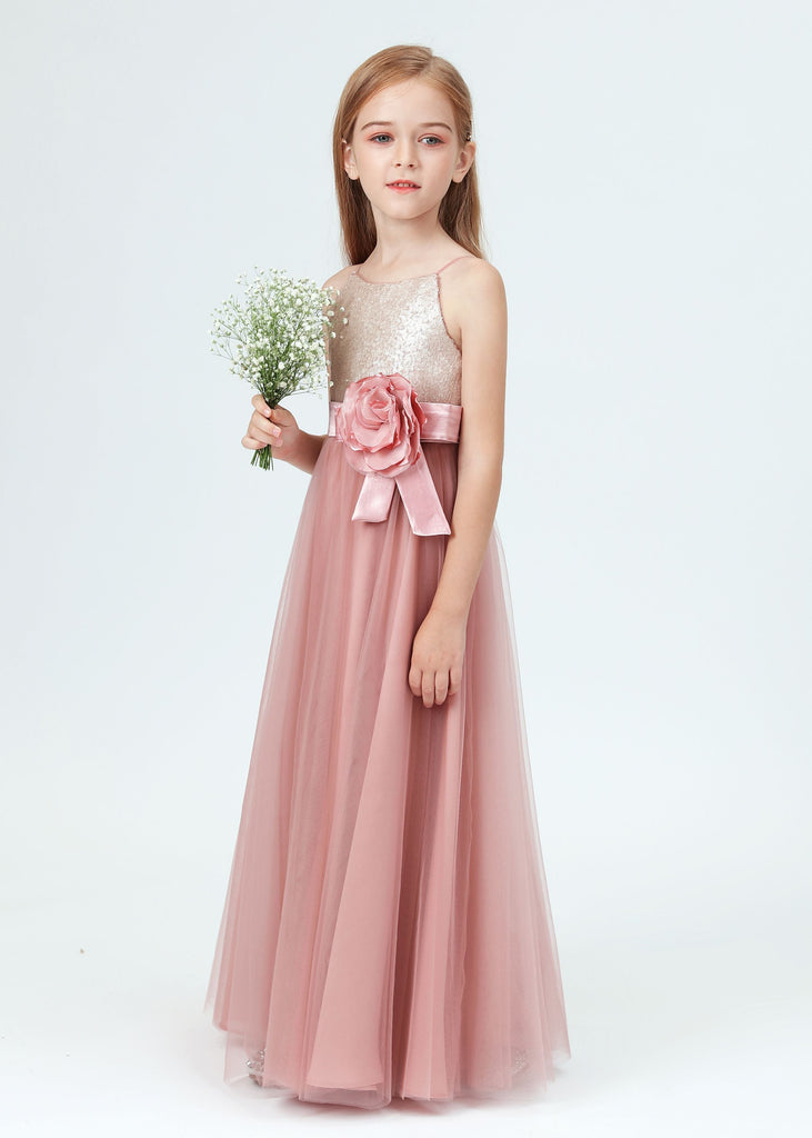 Spaghetti Strap Sequined Tulle  Flower Girl Dress
