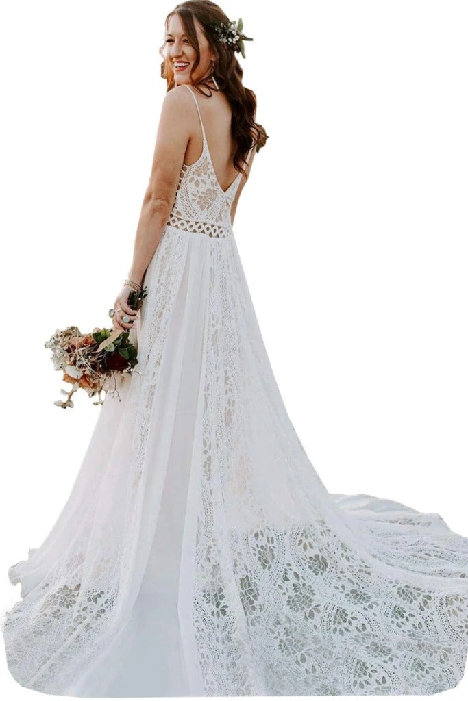 New Arrival Bohemian Spaghetti Straps Beach Wedding Dresses With Adjustable Drawstring B0010