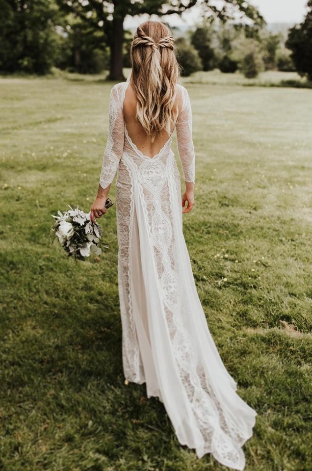 Sexy Ivory Lace Long Sleeves Sheath Backless Beach Wedding Dress OW320