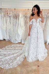 A Line Sweetheart Off the Shoulder Lace Wedding Dresses N090