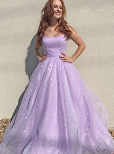Sexy Backless Lilac Sequins Tulle Long Prom Dress PD1106