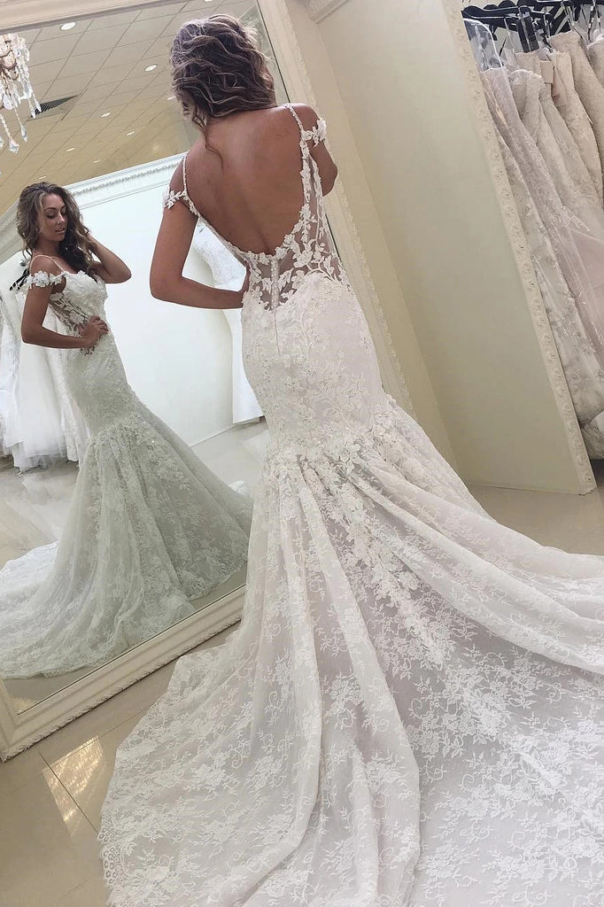 backless lace wedding dresses uk Backless Wedding Dresses Lace Mermaid Modern Spaghetti Straps Bride Dress