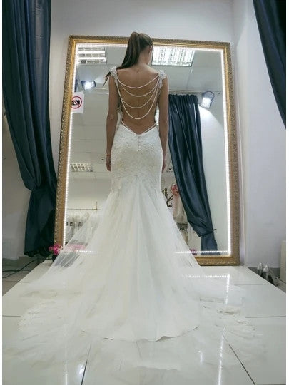 Spaghetti Straps Backless Wedding Dresses Mermaid Bridal Dresses OW685