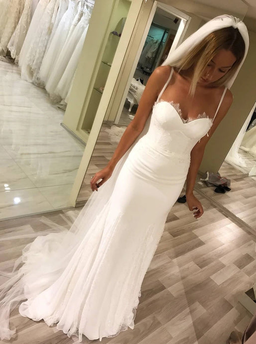 Sweetheart Sheath Spaghetti Straps Wedding Dresses Long Bridal Dresses
