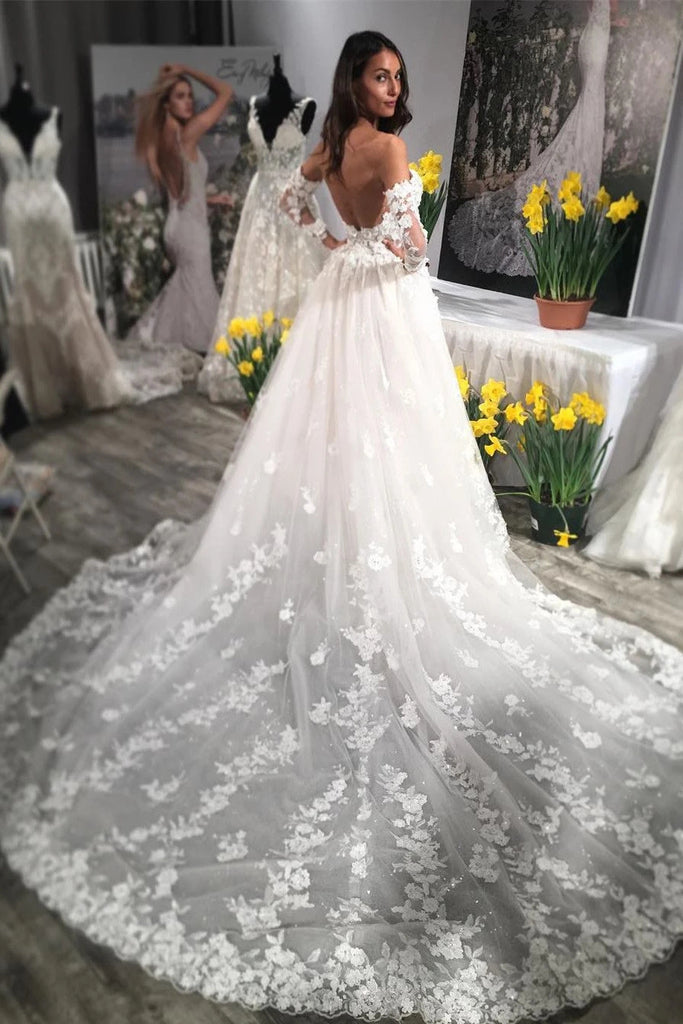 Sweetheart Lace Appliques Backless Wedding Dresses With Sleeves OW699