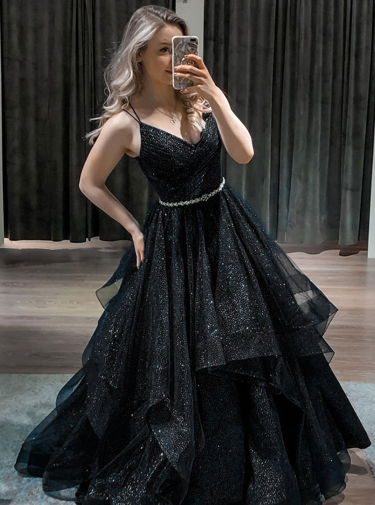 Dark Blue Tulle Sequin Long Prom Dress Blue Formal Dress Dark Blue Tulle Sequin Long Prom Dress Blue Formal Dress