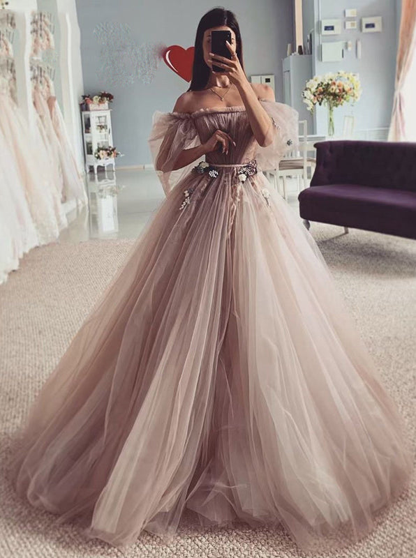 Fairy-tales Strapless Wedding Dresses 3D Flowers Puff Sleeves Bridal G Fairy-tales Strapless Wedding Dresses 3D Flowers Puff Sleeves Bridal G