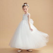 Ivory Sleeveless Long Tulle Flower Girl dress With Bowknot