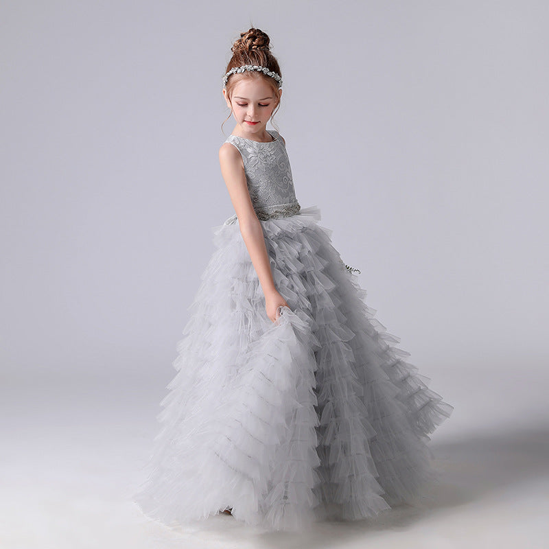 A-Line Sleeveless Tulle Layers Princess Flower Girl Gown With Belt
