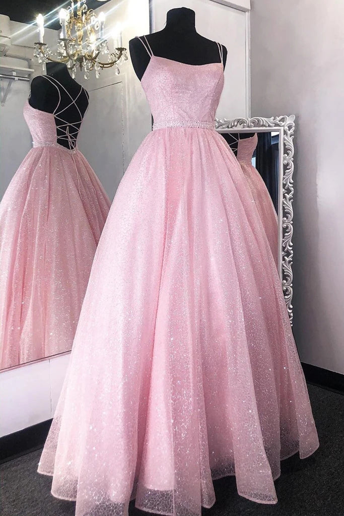 Shiny Backless Long Prom Dresses, Pink Formal Evening Dresses PO390