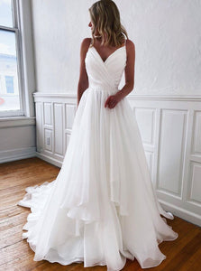 White V Neck Tulle Long Prom Dress White Tulle Evening Dress