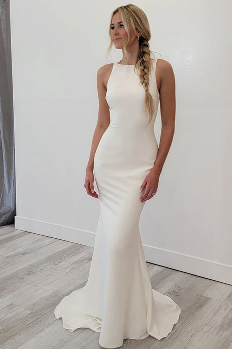 Elegant Mermaid Scoop Neck Wedding Dresses N115