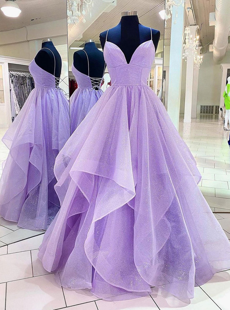 Purple V Neck Tulle Sequin Long Prom Dress, Purple Evening Dress Purple V Neck Tulle Sequin Long Prom Dress, Purple Evening Dress