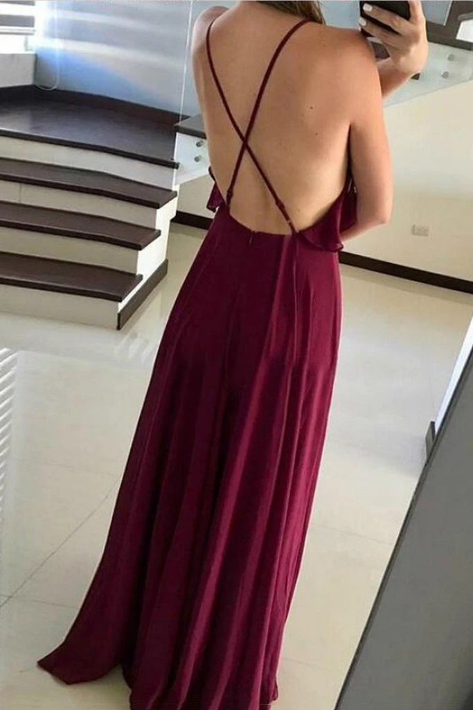 Flowy Flounced Neckline Chiffon Long Backless Prom Dresses PO290 Flowy Flounced Neckline Chiffon Long Backless Prom Dresses PO290
