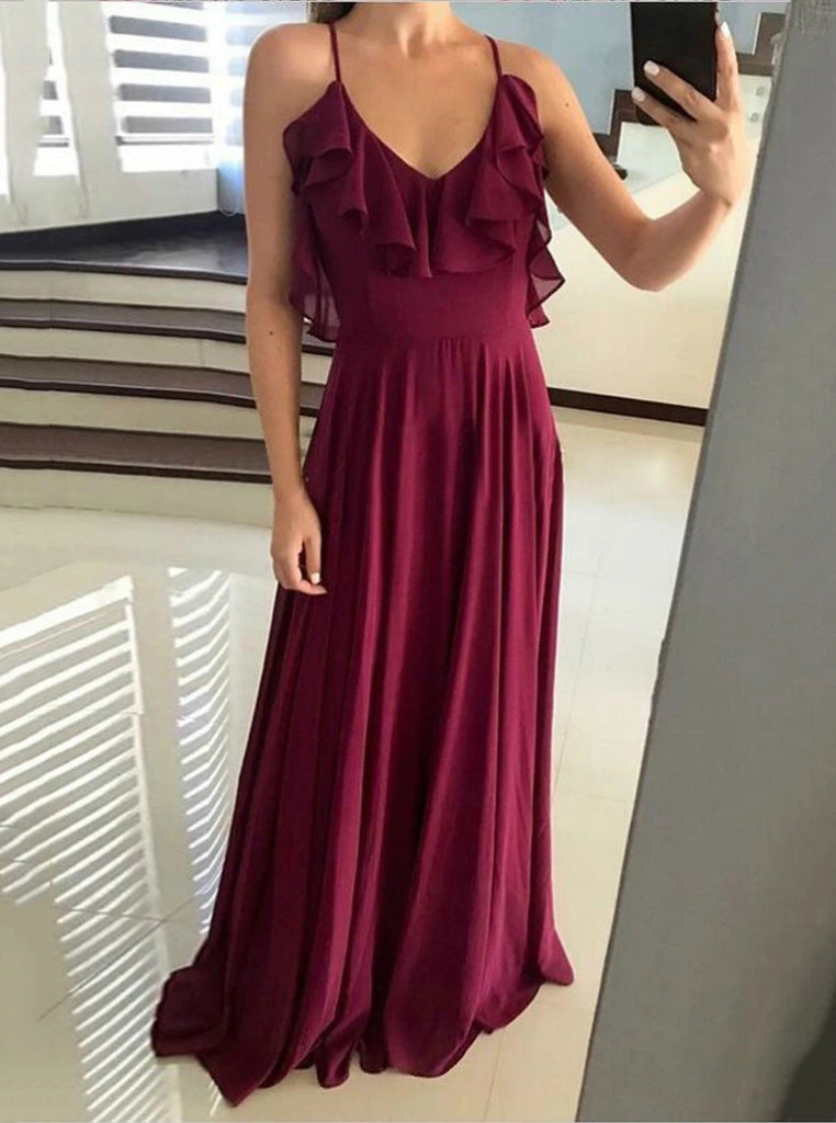 Flowy Flounced Neckline Chiffon Long Backless Prom Dresses PO290 Flowy Flounced Neckline Chiffon Long Backless Prom Dresses PO290