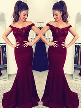 Satin Mermaid Off-the-Shoulder Sleeveless Floor-Length Lace Evening dress OP105