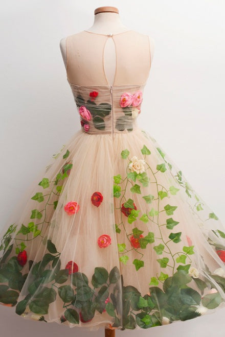 A-Line Scoop Tulle Short Homecoming Dress With 3D Florals OP289