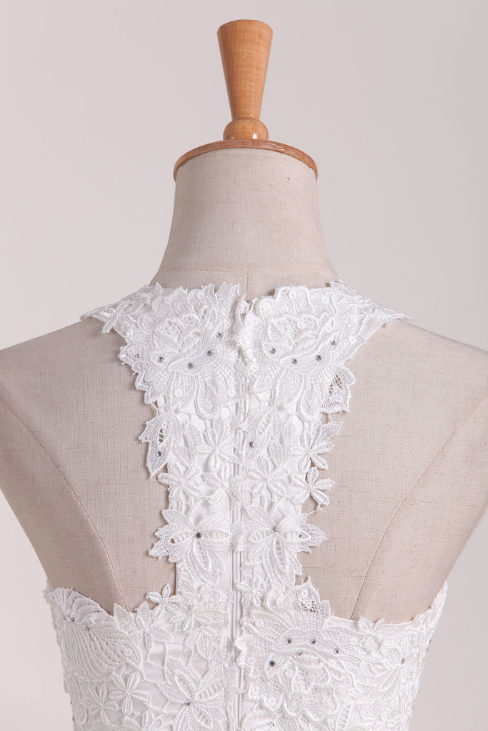 A Line Satin Lace Applique Two-Piece Scoop Short Prom Homecoming Dress OP328