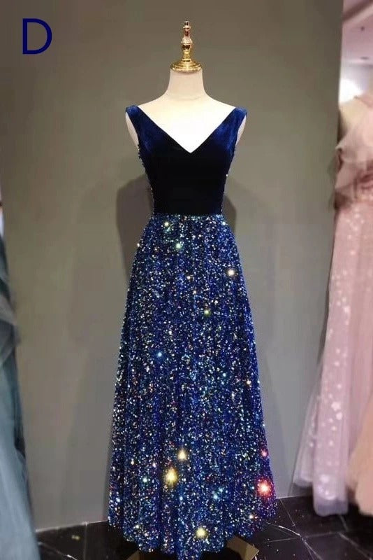 New Arrival Sequin Shiny Long Prom Dresses For Women Modest Eveing Gown B0005