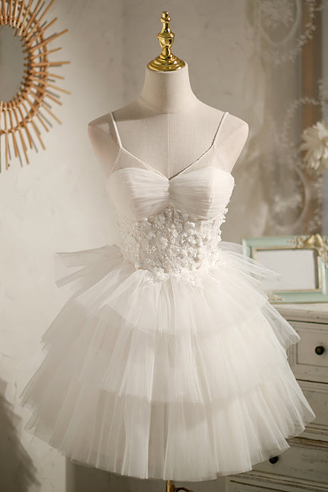 Spaghetti Straps Party Dress with Appliques Tulle Homecoming Dress