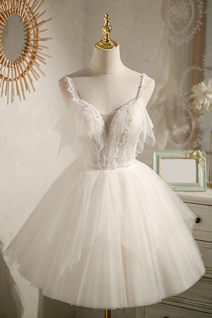 Fairy Dress with Pearls V-neck Tulle Homecoming Dress Fairy Dress with Pearls V-neck Tulle Homecoming Dress