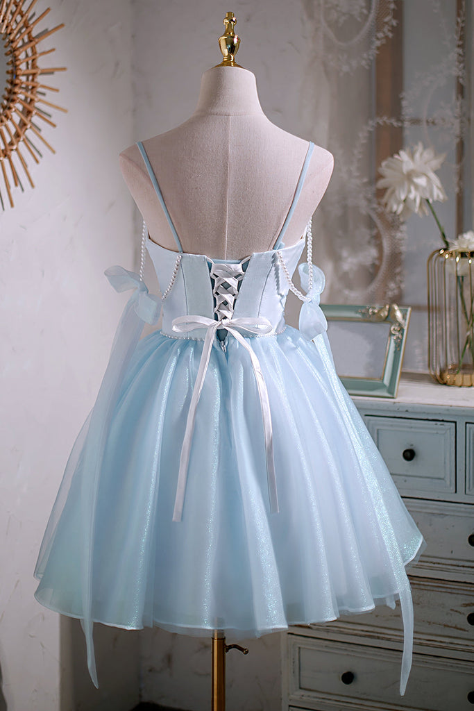 Short Mini Cute Sky Blue Spaghetti Straps Party Dress Disney  Homecoming Dress