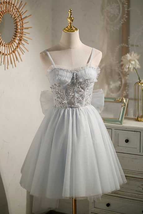 Light Grey Mini Party Dress with Beads Sequins Homecoming Dress