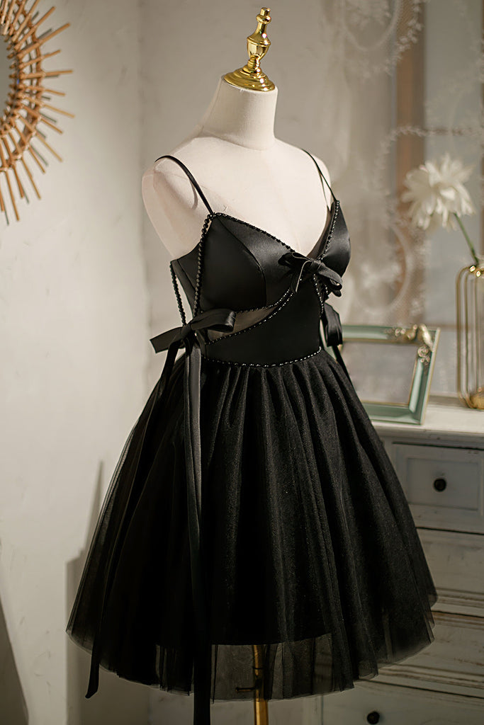 Satin Little Black Dress Mini Dress With Tulle Homecoming Dresses