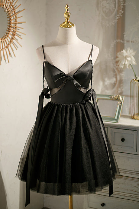 Satin Little Black Dress Mini Dress With Tulle Homecoming Dresses