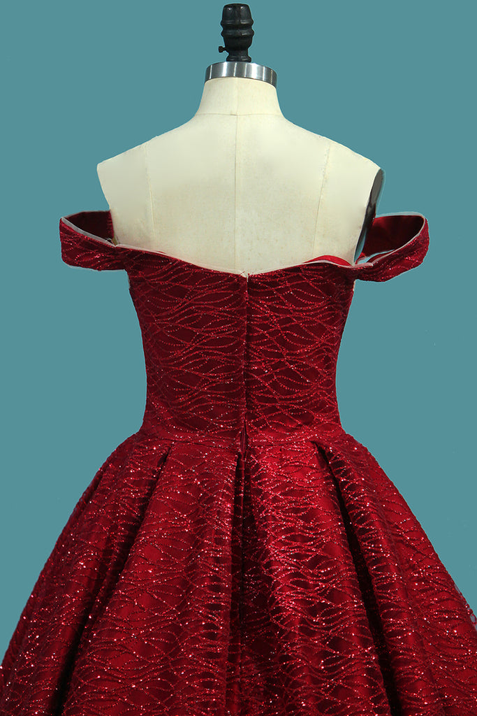 Sparkly Princess Red Off-The-Shoulder Ball Gown Prom Dress OP358