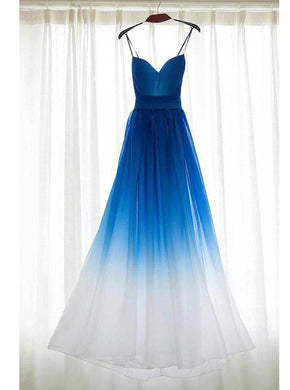 A Line Ombre Blue Spaghetti Straps Bridesmaid Dresses Long Prom Dress OB126
