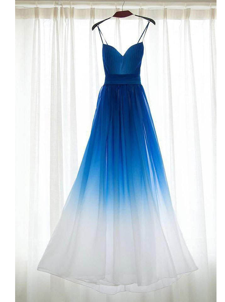 blue gradient wedding dress Odessa Colorful Blue Wedding Dress with Floral Detail A-line Corset