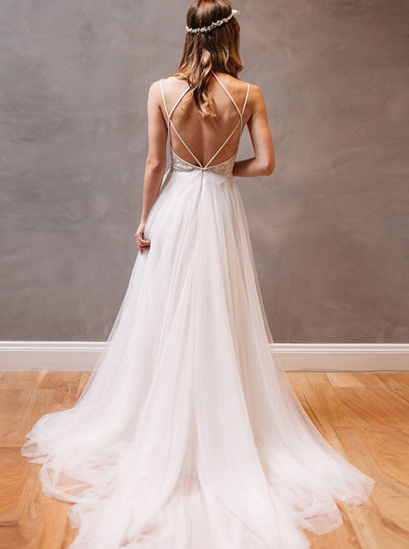 Tulle straps wedding on sale dress