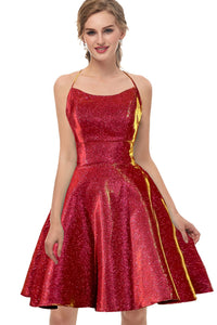 Charming A-Line Burgundy Spaghetti-Straps Homecoming Dress
