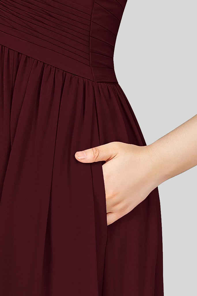 Simple Chiffon V-Neck Long Prom Dress Wtih Pockets