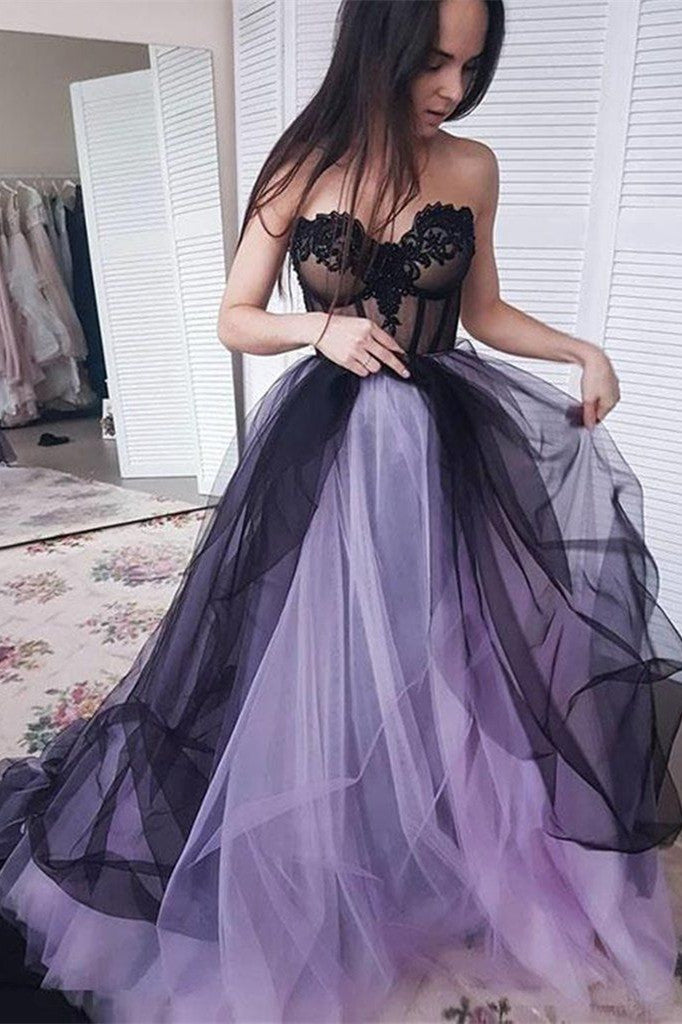 Charming Sweetheart Appliques Ball Gown Tulle Long Prom Dress OP474