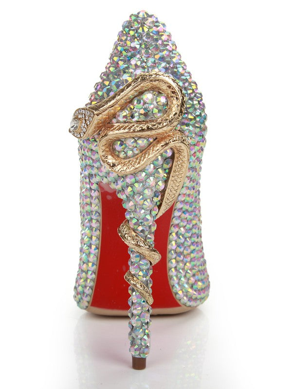 Closed Toe Sheepskin Rhinestone Stiletto High Heels OS106