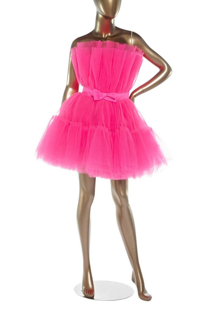 Cute Short Strapless Tulle Homecoming Dress With Bowknot